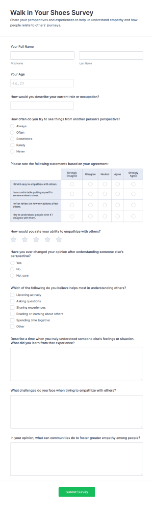 Walk In Your Shoes Survey Form Template