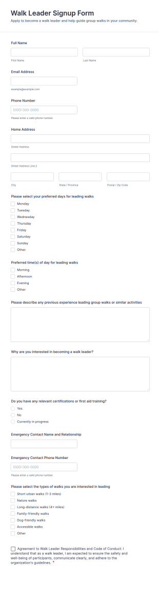 Walk Leader Signup Form Template
