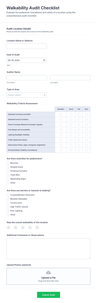 Walkability Audit Checklist Form Template