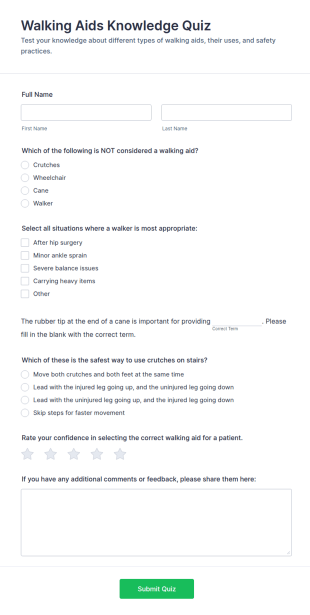Walking Aids Knowledge Quiz Form Template