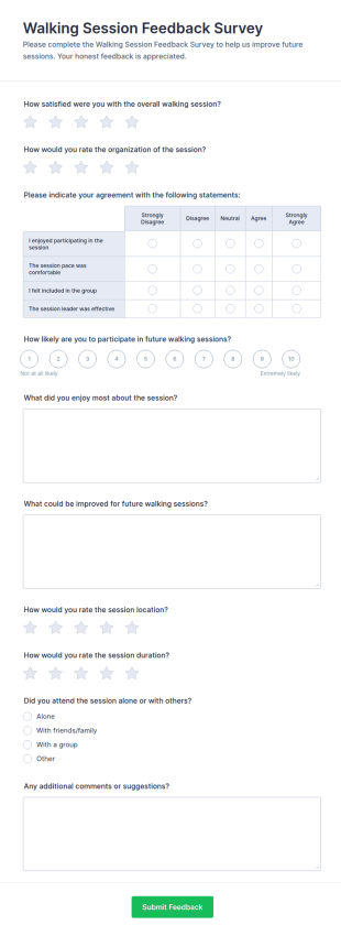 Walking Session Feedback Survey Form Template