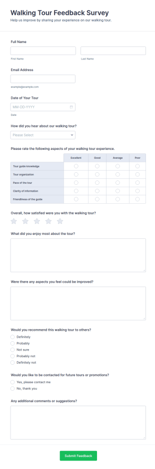 Walking Tour Feedback Survey Form Template