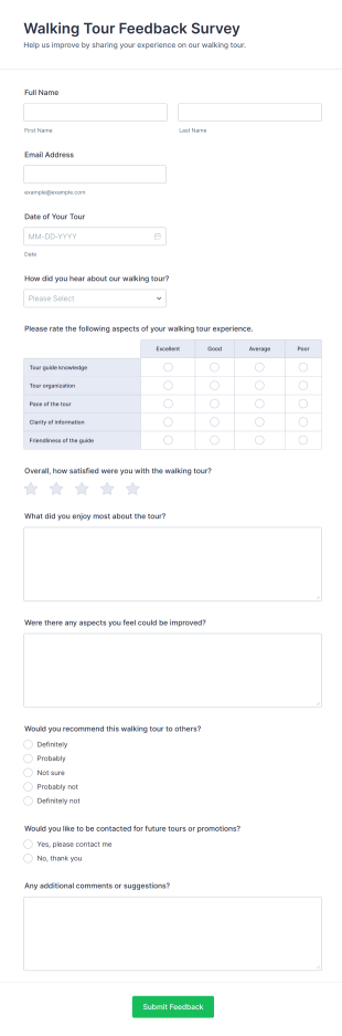 Walking Tour Feedback Survey Form Template