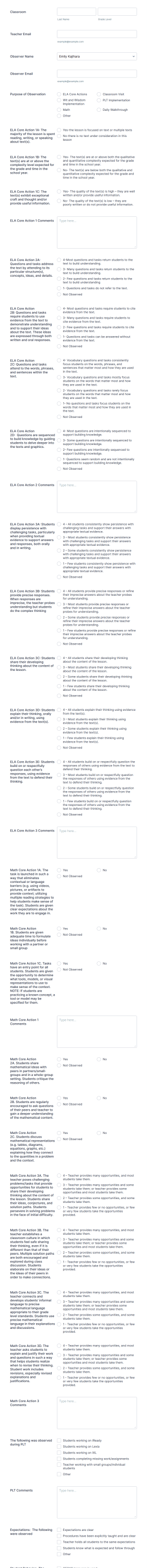 Walkthrough Feedback Tool Form Template