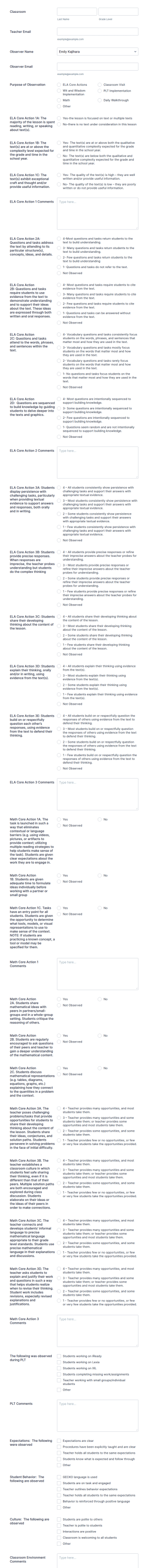 Walkthrough Feedback Tool Form Template