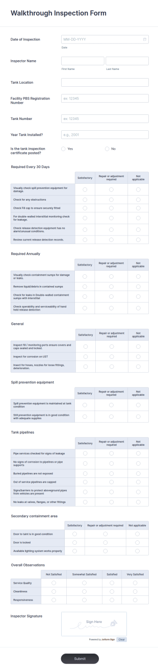 Walkthrough Inspection Form Template