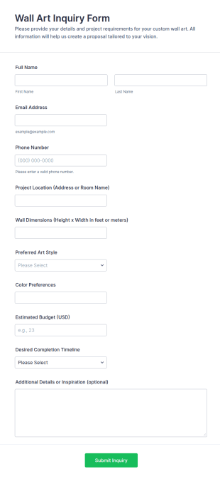 Wall Art Inquiry Form Template