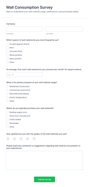 Wall Consumption Survey Form Template