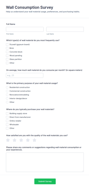 Wall Consumption Survey Form Template