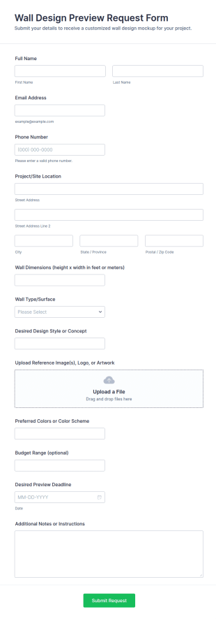 Wall Design Preview Request Form Template