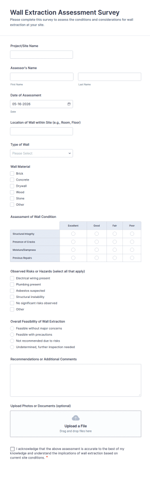 Wall Extraction Assessment Survey Form Template