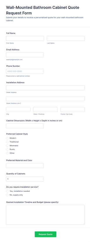 Wall Mounted Bathroom Cabinet Quote Request Form Template