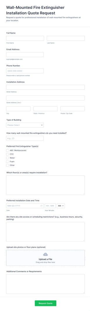 Wall Mounted Fire Extinguisher Installation Quote Request Form Template