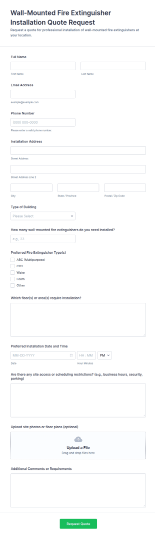 Wall Mounted Fire Extinguisher Installation Quote Request Form Template