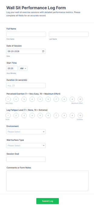 Wall Sit Performance Log Form Template