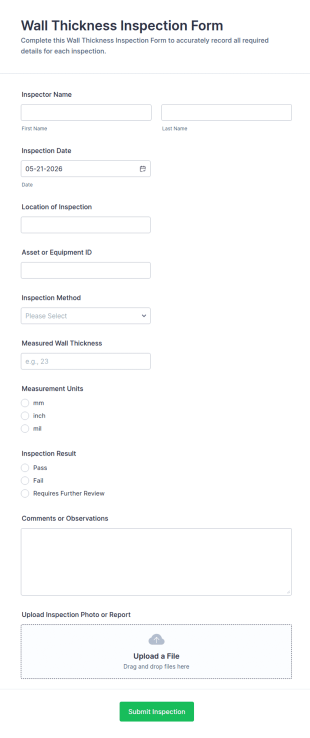 Wall Thickness Inspection Form Template