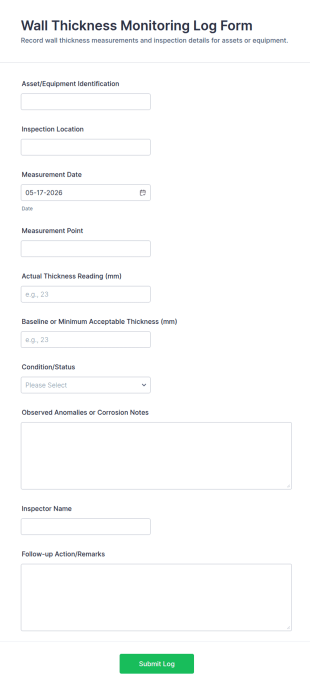 Wall Thickness Monitoring Log Form Template