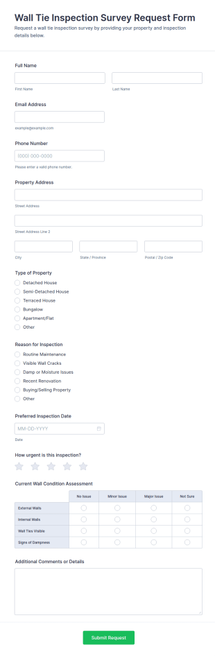Wall Tie Inspection Survey Request Form Template
