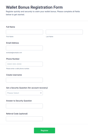 Wallet Bonus Registration Form Template