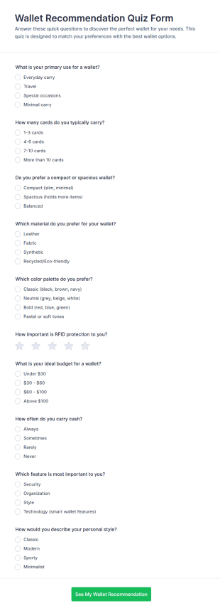Wallet Recommendation Quiz Form Template