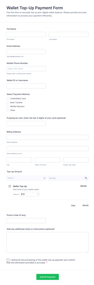 Wallet Top Up Payment Form Template