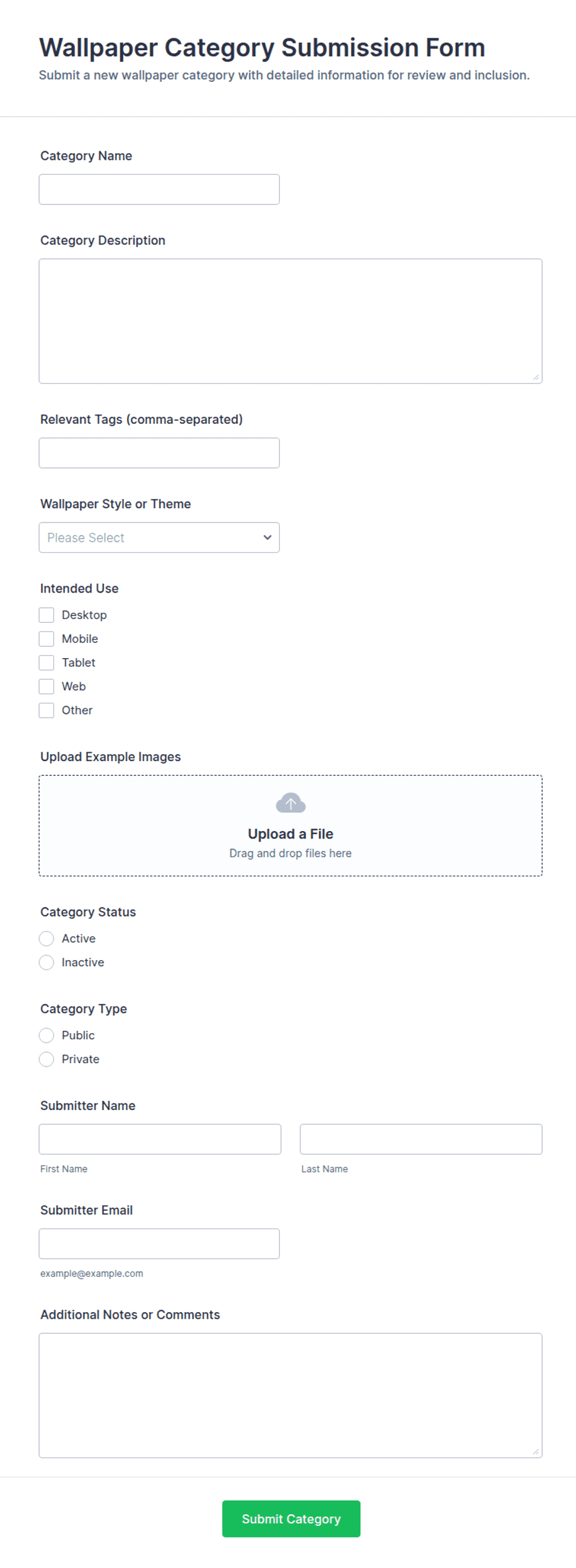 Category Form Format Wallpaper Category Submission Form Template | Jotform