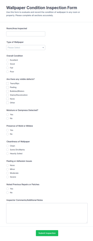Wallpaper Condition Inspection Form Template