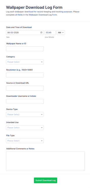 Wallpaper Download Log Form Template