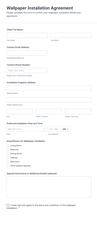 Wallpaper Installation Agreement Form Template