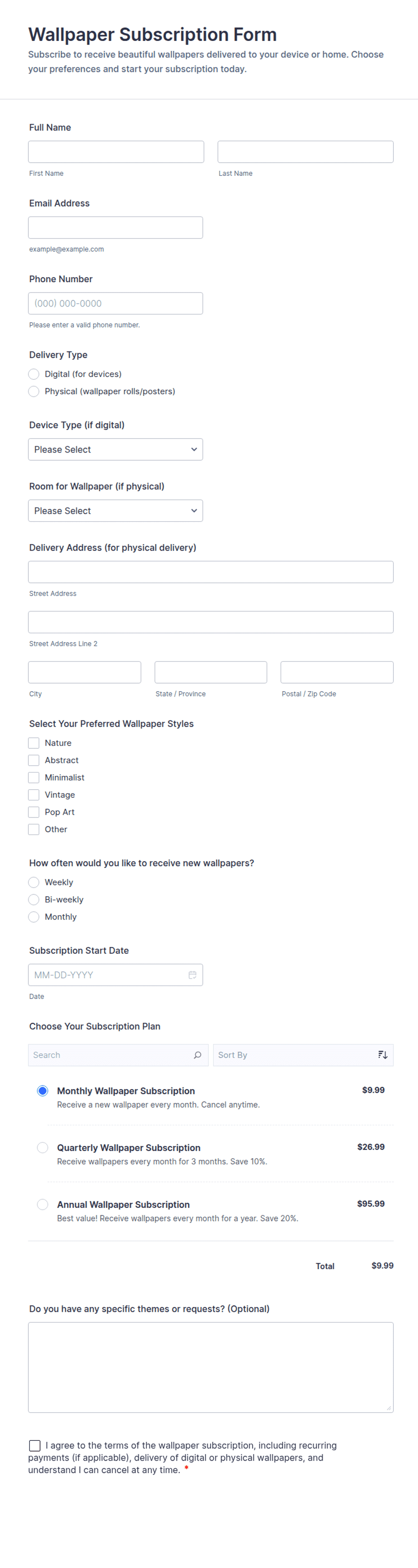 Wallpaper Subscription Form Template | Jotform