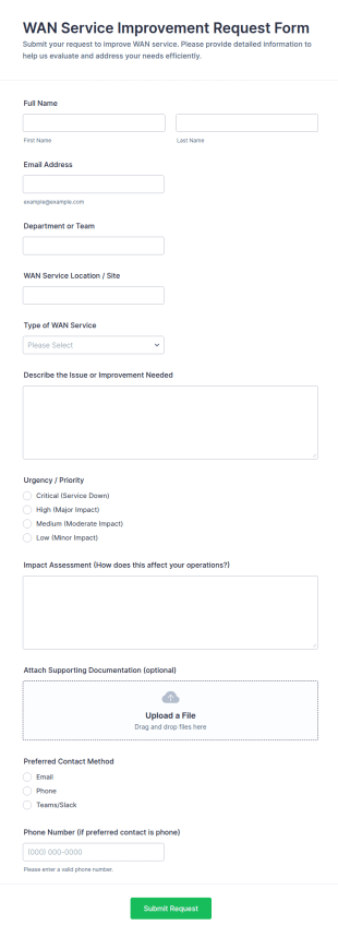 WAN Service Improvement Request Form Template