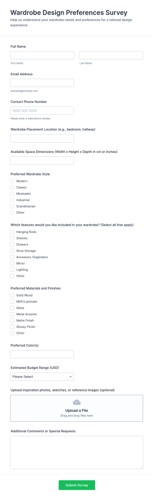 Wardrobe Design Preferences Survey Form Template
