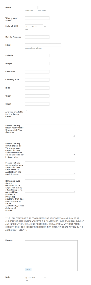 Wardrobe Form Template