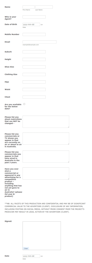 Wardrobe Form Template