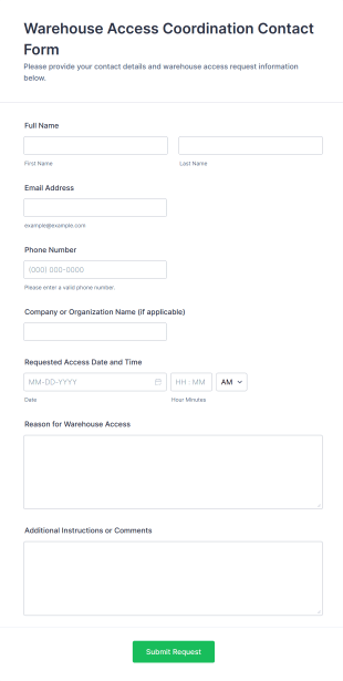 Warehouse Access Coordination Contact Form Template