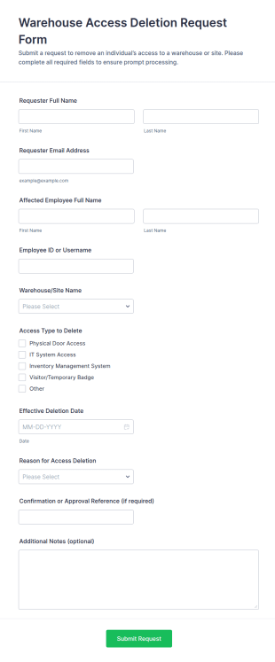 Warehouse Access Deletion Request Form Template