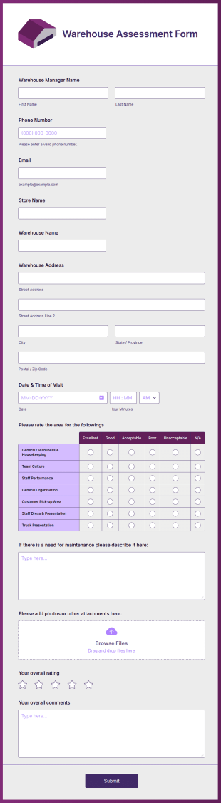 Warehouse Assessment Form Template