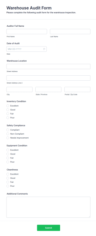 Warehouse Audit Form Template