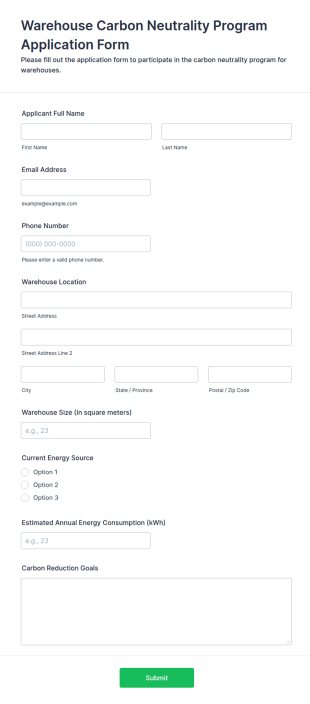 Warehouse Carbon Neutrality Program Application Form Template