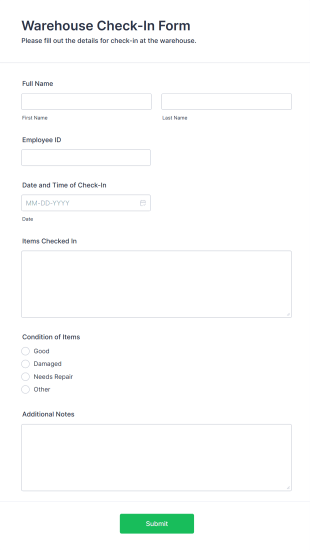 Warehouse Check In Form Template