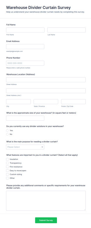 Warehouse Divider Curtain Survey Form Template