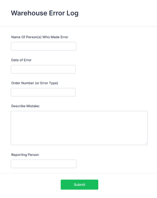 Warehouse Error Log Form Template