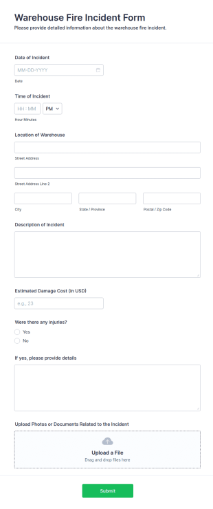 Warehouse Fire Incident Form Template
