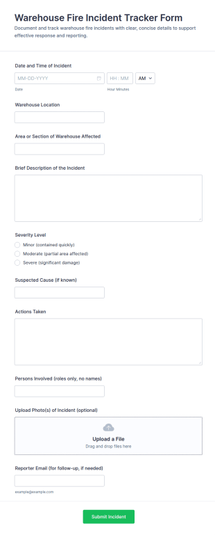 Warehouse Fire Incident Tracker Form Template