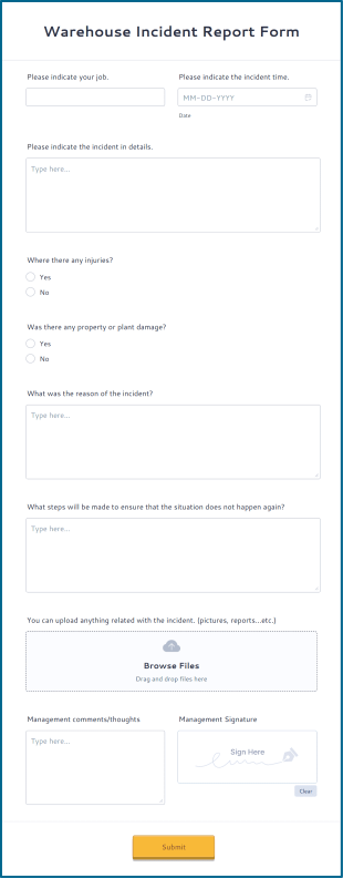 Warehouse Incident Report Form Template
