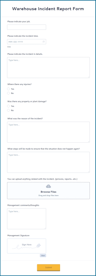 Warehouse Incident Report Form Template