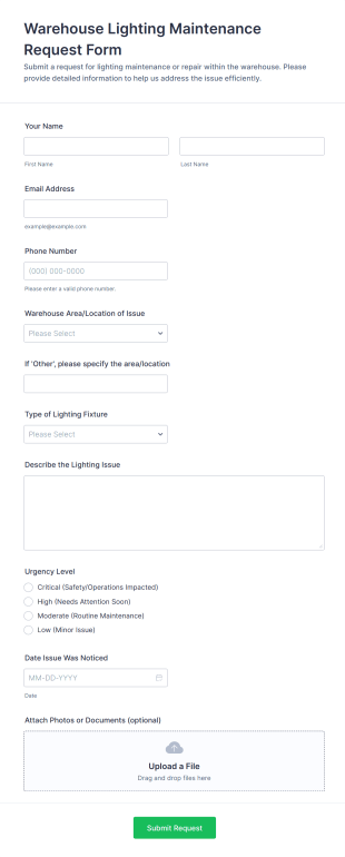 Warehouse Lighting Maintenance Request Form Template