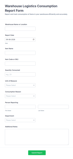 Warehouse Logistics Consumption Report Form Template