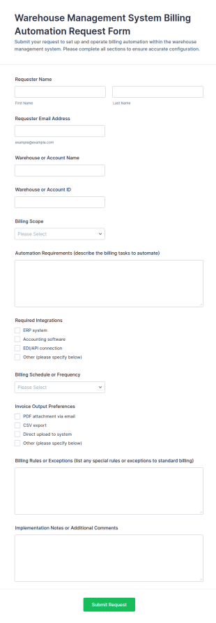 Warehouse Management System Billing Automation Request Form Template
