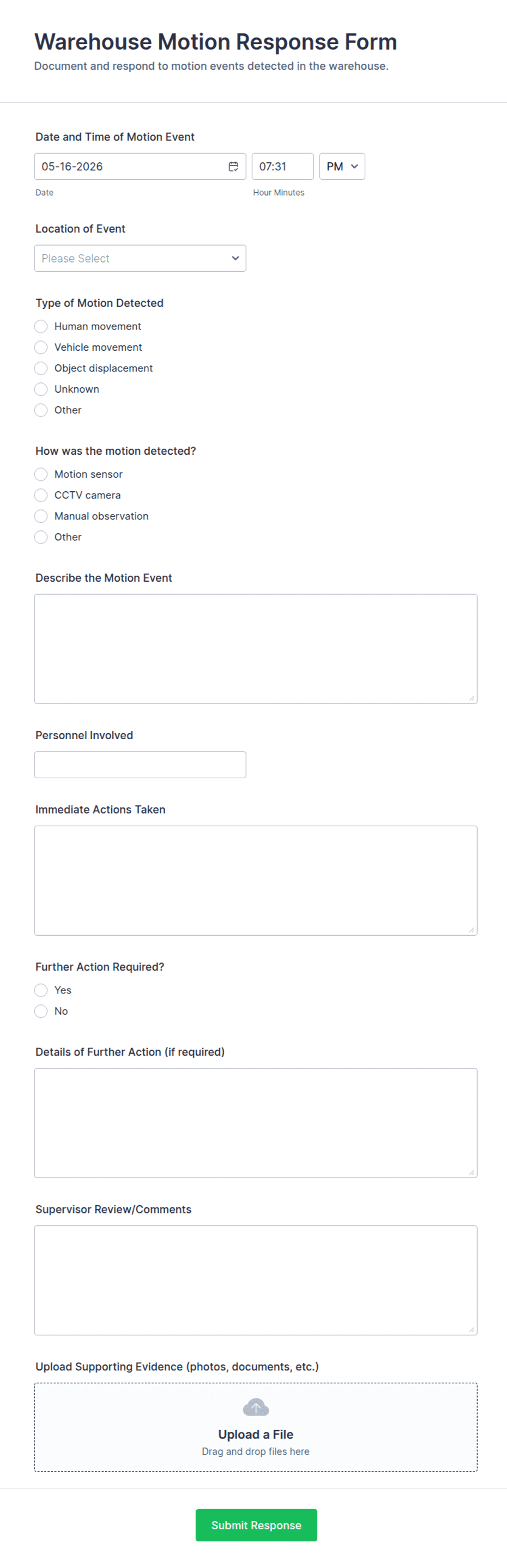 Warehouse Motion Response Form Template | Jotform